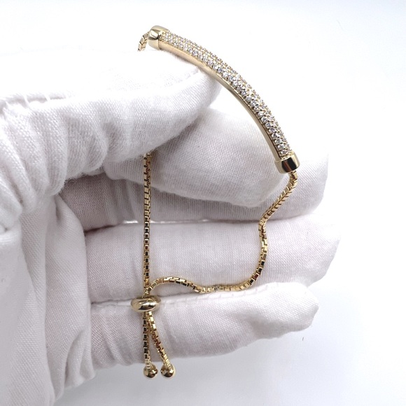 Jewelry - Gold Plated/Sterling Pave CZ Bar Adjustable Bracelet